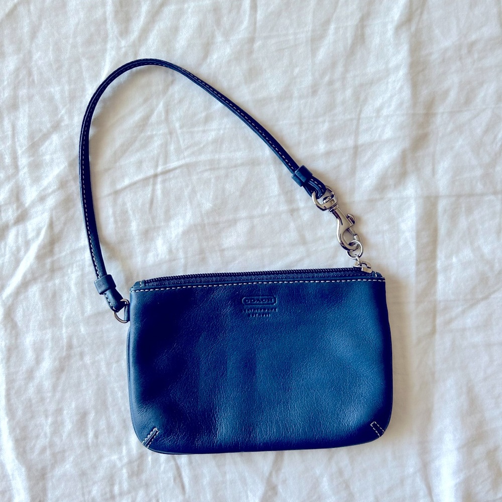 SOLD!! Coach wristlet coin purse in blue. Very good condition